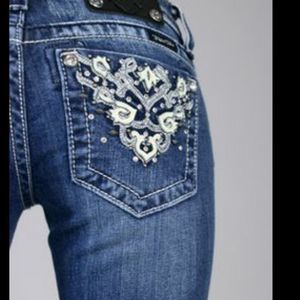 Miss Me silver stitch leather floral crest straigh